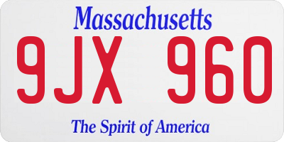 MA license plate 9JX960