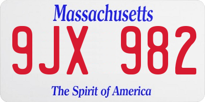 MA license plate 9JX982