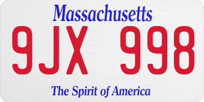 MA license plate 9JX998
