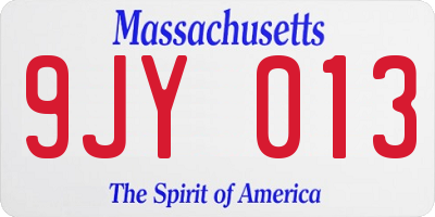 MA license plate 9JY013