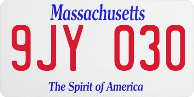 MA license plate 9JY030