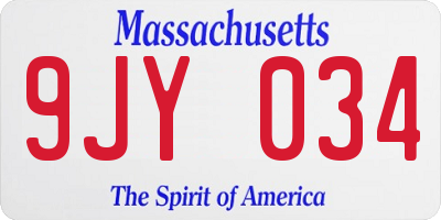 MA license plate 9JY034