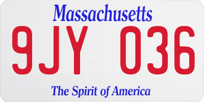 MA license plate 9JY036