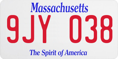 MA license plate 9JY038