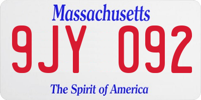 MA license plate 9JY092