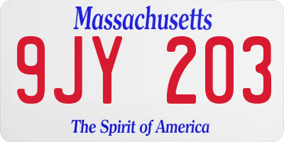 MA license plate 9JY203