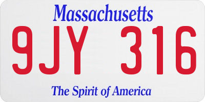 MA license plate 9JY316