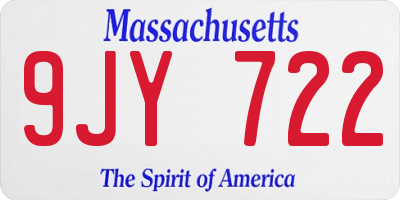 MA license plate 9JY722