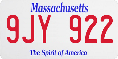 MA license plate 9JY922
