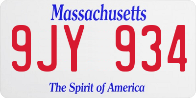 MA license plate 9JY934