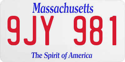 MA license plate 9JY981