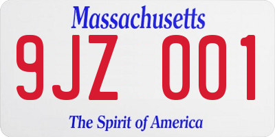 MA license plate 9JZ001
