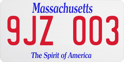 MA license plate 9JZ003