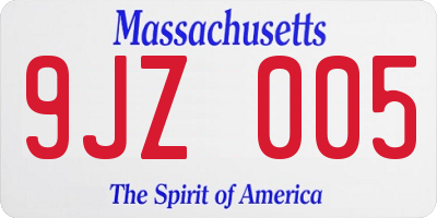 MA license plate 9JZ005