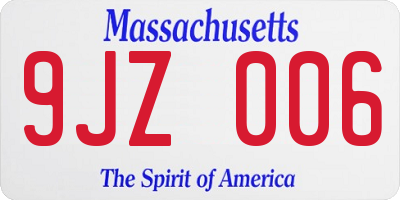 MA license plate 9JZ006