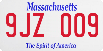 MA license plate 9JZ009