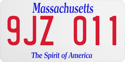 MA license plate 9JZ011