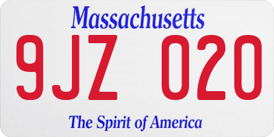 MA license plate 9JZ020