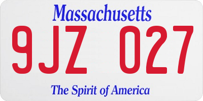 MA license plate 9JZ027