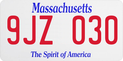 MA license plate 9JZ030