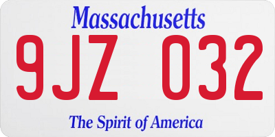 MA license plate 9JZ032