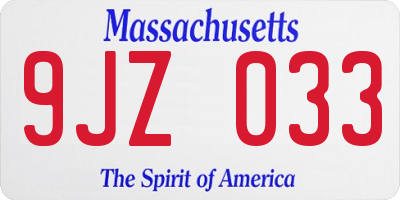 MA license plate 9JZ033