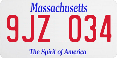 MA license plate 9JZ034