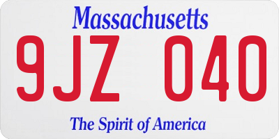 MA license plate 9JZ040