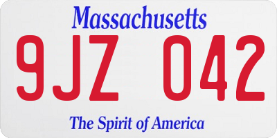 MA license plate 9JZ042