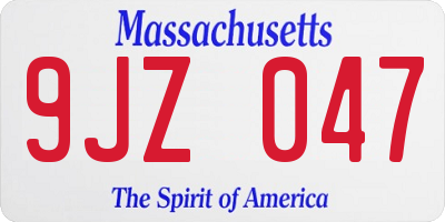 MA license plate 9JZ047