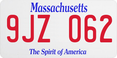 MA license plate 9JZ062