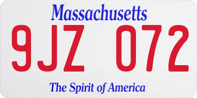 MA license plate 9JZ072