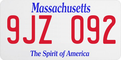 MA license plate 9JZ092