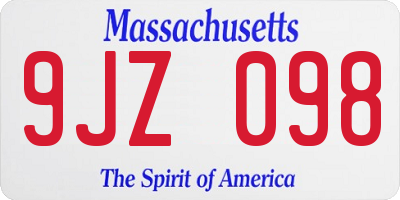 MA license plate 9JZ098