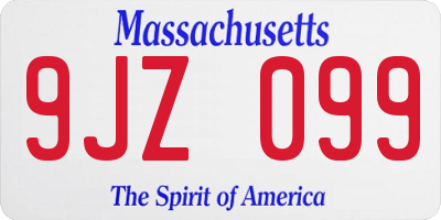MA license plate 9JZ099