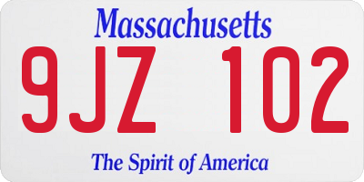 MA license plate 9JZ102