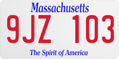 MA license plate 9JZ103