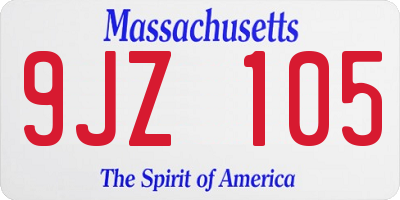 MA license plate 9JZ105