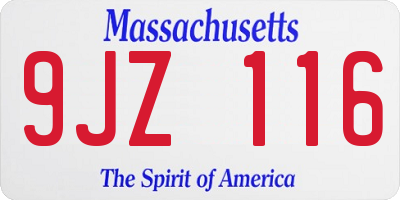 MA license plate 9JZ116