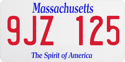 MA license plate 9JZ125