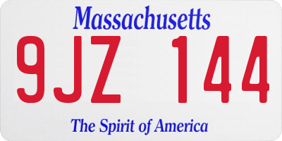 MA license plate 9JZ144