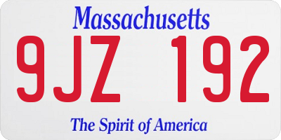 MA license plate 9JZ192