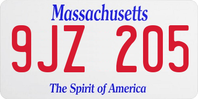 MA license plate 9JZ205