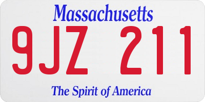 MA license plate 9JZ211