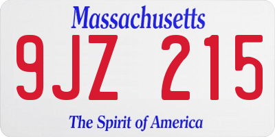 MA license plate 9JZ215