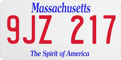 MA license plate 9JZ217