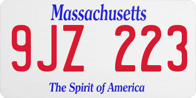 MA license plate 9JZ223
