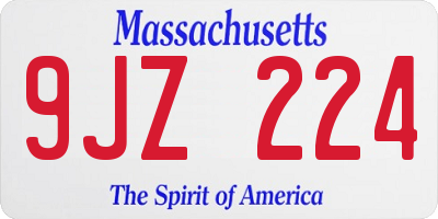 MA license plate 9JZ224