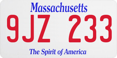 MA license plate 9JZ233