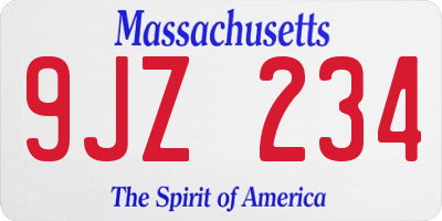 MA license plate 9JZ234